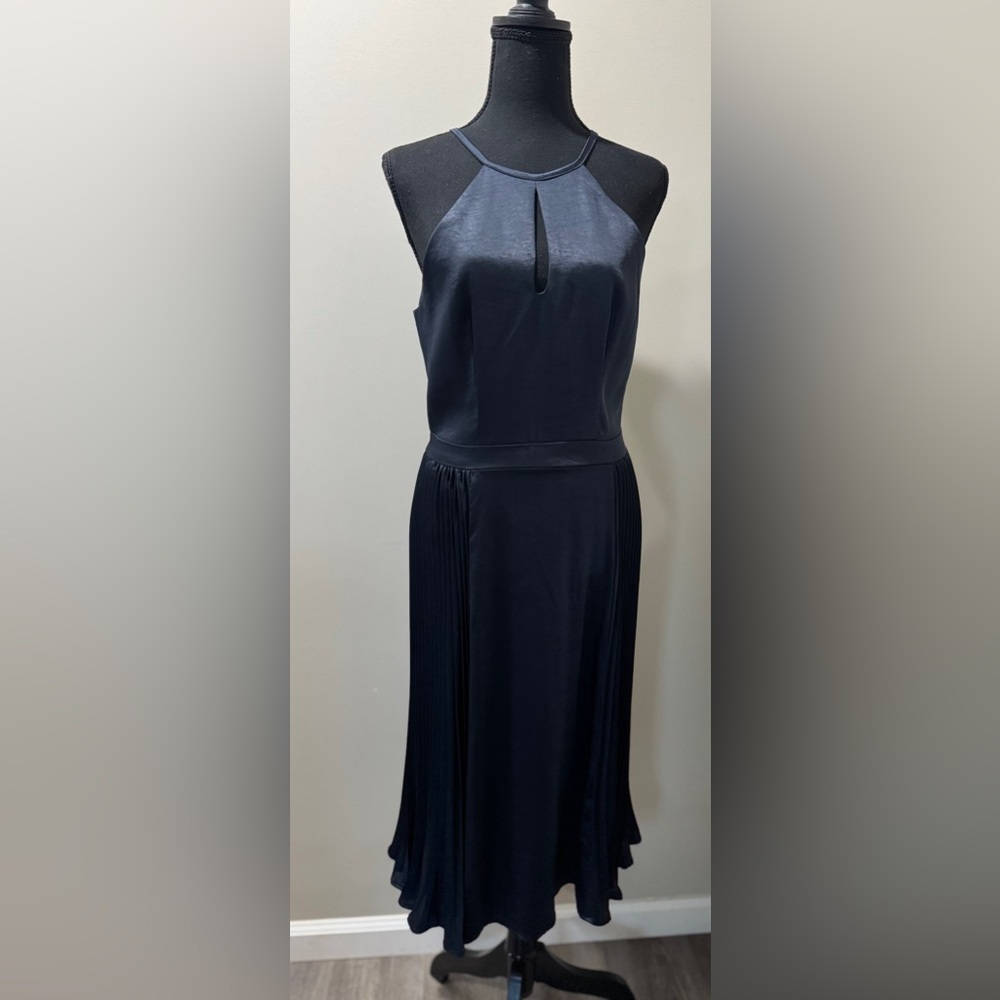 Chi Chi London Navy Dress modern romantic date night sleek silhouette size 6